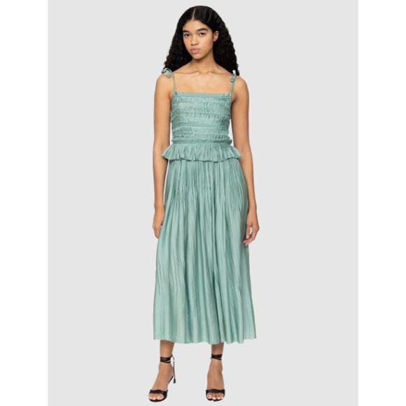 NWT SEA New York Sage Tie Strap Square Neck Pin Tucked Risa Dress Womens 4 - Picture 1 of 7